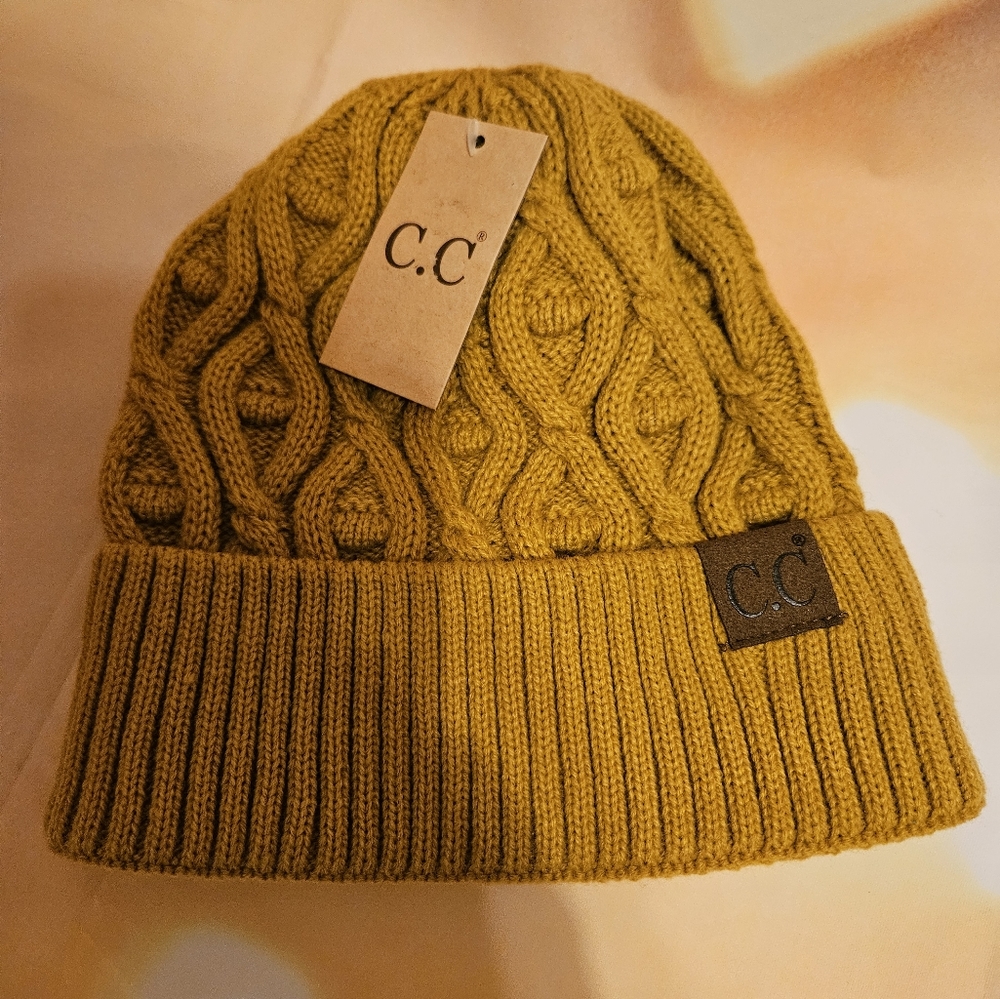 C.C adult knit beanie hat mustard color unisex.
